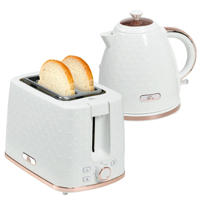 HOMCOM Kettle and Toaster Set, 1.7L 3000W Fast Boil Jug Kettle with Auto Shut Off, 2 Slice Toaster with 7 Level Browning Controls & Crumb Tray, UK Otter Thermostat, Cream