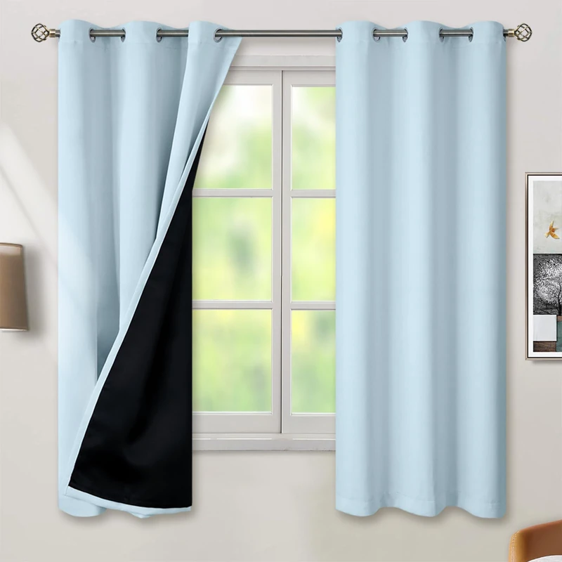 BGment Baby Blue 100% Blackout Curtains for Nursery Bedroom 63 Inch Length 2 Panels, Thermal Insulated Full Light Blocking Grommet Noise Cancelling Window Curtains for Kids Room, 42 Inch Wide Each