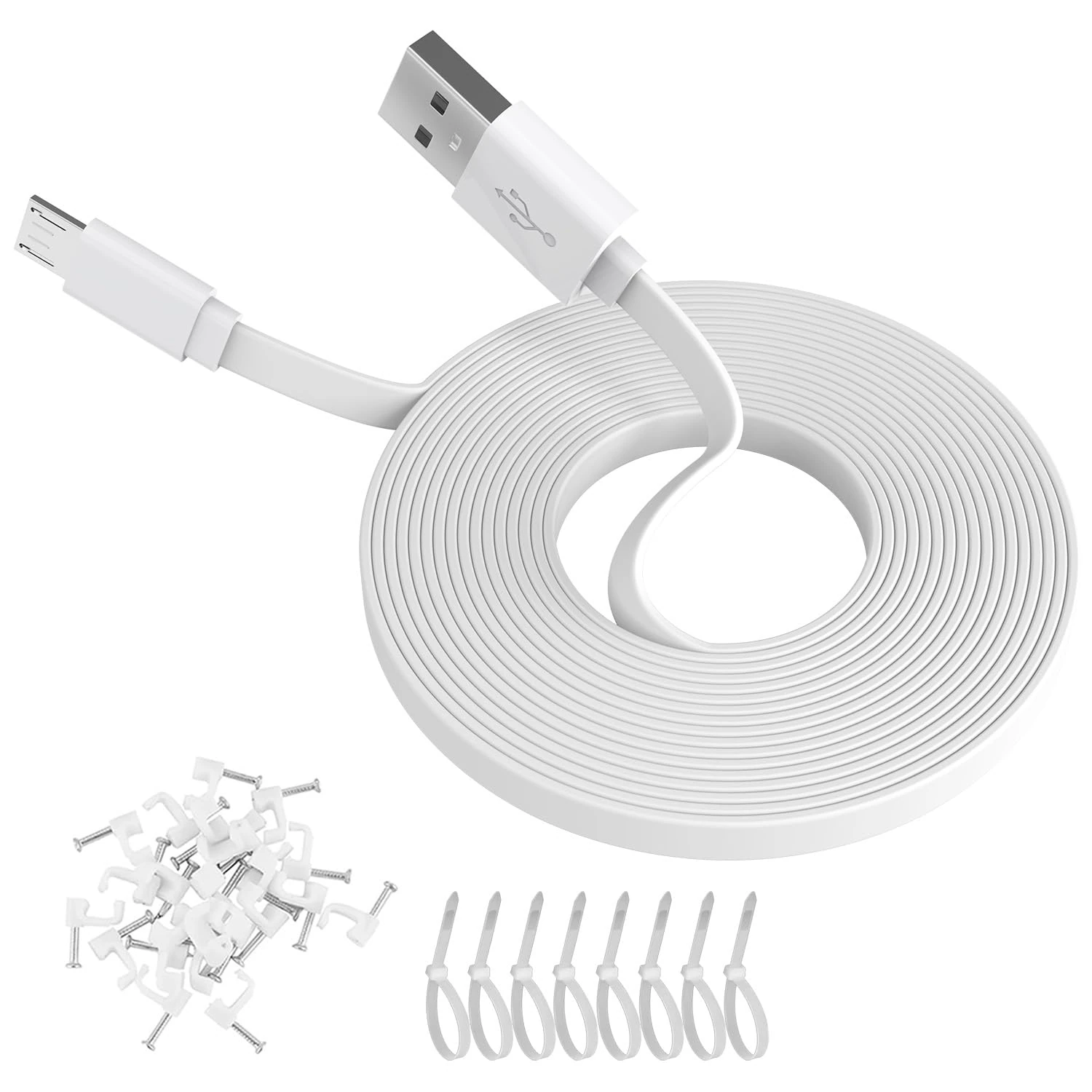 6M/20Ft Flat Power Extension Cable for WyzeCam, YI Camera NestCam Blink Wyze Cam OG Wyze Cam Pan Netvue Kasa Cam Cloud Camera Arlo Q Furbo Dog, USB to Micro USB Durable Charging and Data Sync Cord