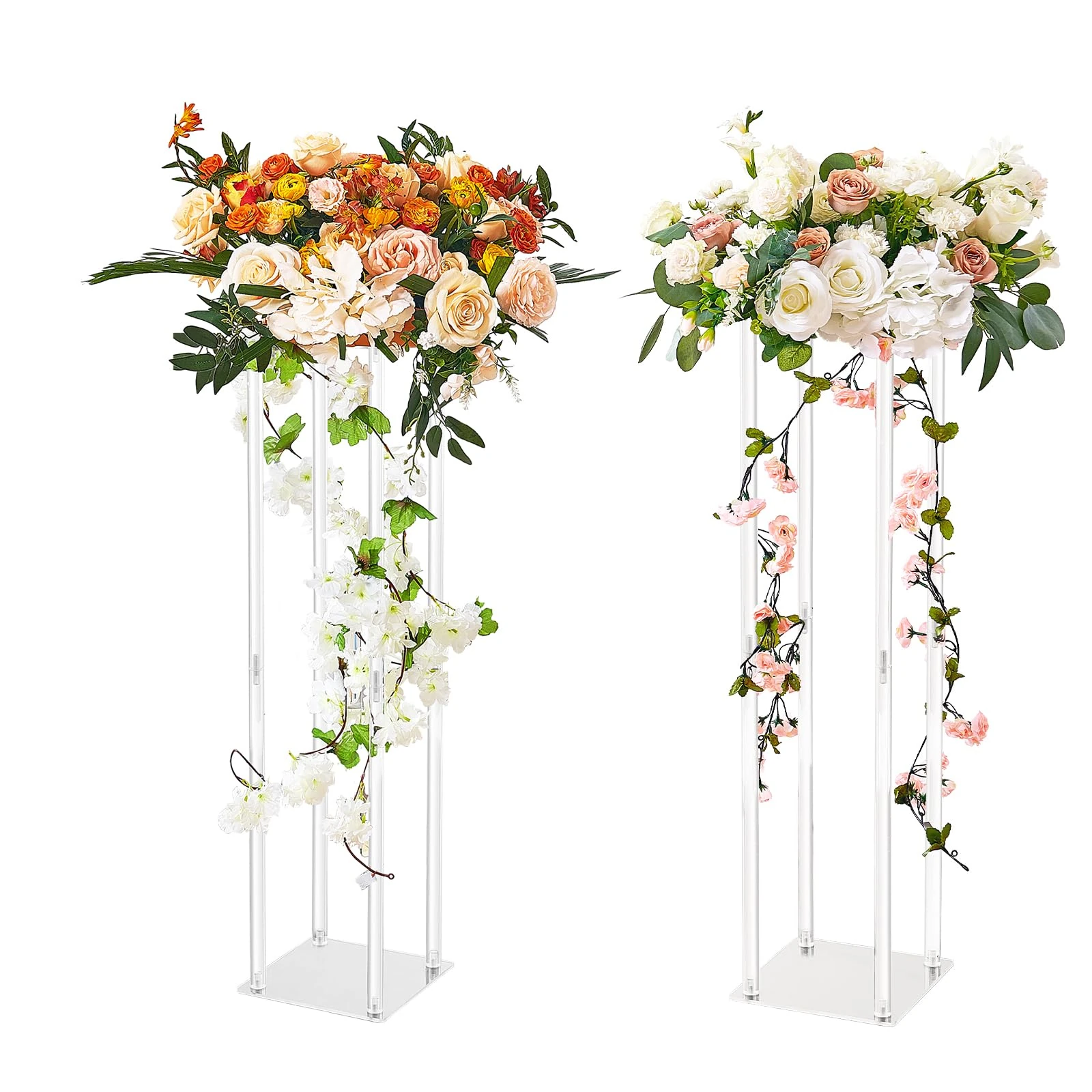 VEVOR 2PCS 31.5inch/80cm High Wedding Flower Stand, with Acrylic Laminate,Acrylic Vase Column Geometric Centerpiece Stands, Floral Display Rack for T-Stage Events Reception, Party Decoration Home