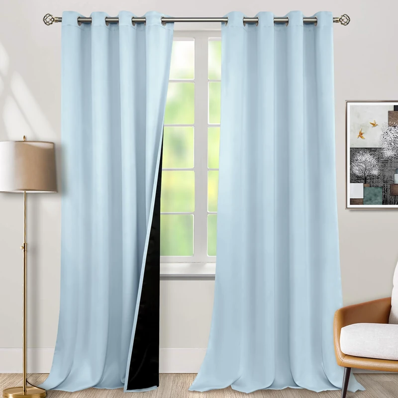BGment Baby Blue 100% Blackout Curtains for Nursery Bedroom 90 Inch Length 2 Panels, Thermal Insulated Full Light Blocking Grommet Noise Cancelling Window Curtains for Kids Room, 52 Inch Wide Each