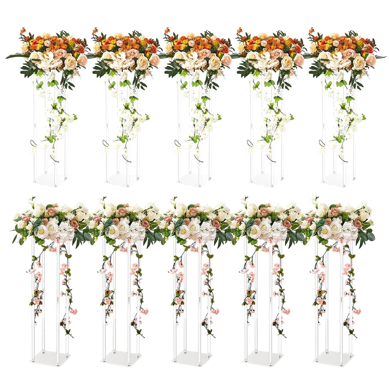 VEVOR 10PCS 23.6inch/60cm High Wedding Flower Stand, With Acrylic Laminate,Acrylic Vase Column Geometric Centerpiece Stands, Floral Display Rack for T-Stage Events Reception, Party Decoration Home