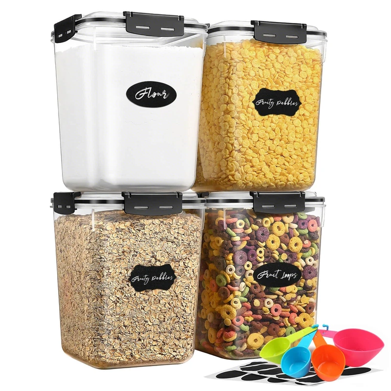 YASHE Large Food Storage Containers with Lids (5.3L, 4Pack), BPA-Free Airtight Plastic Food Containers, Flour, Sugar, Rice Canisters for Kitchen & Pantry Organization