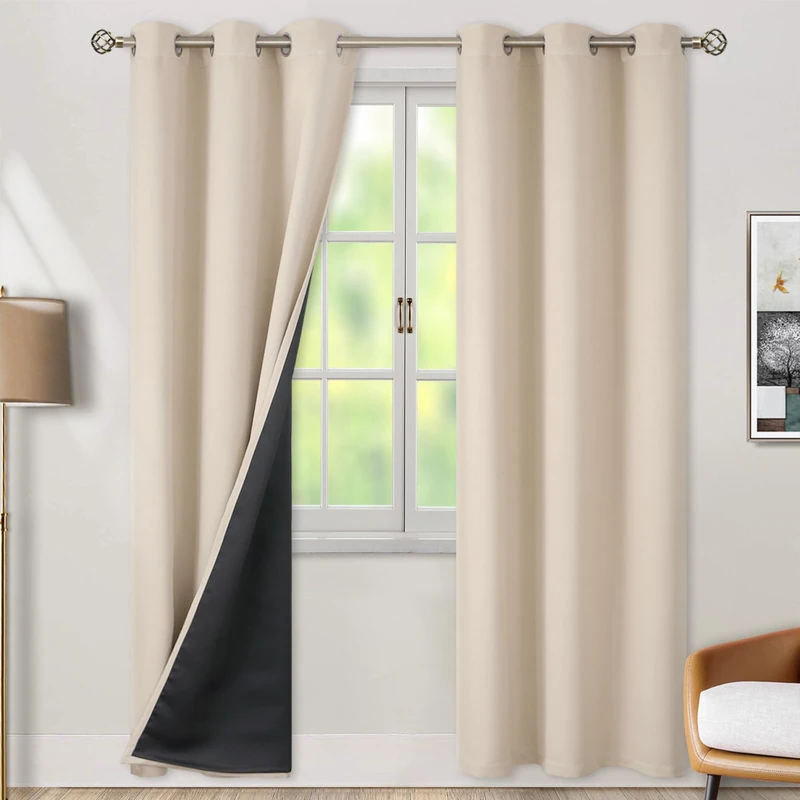 BGment Thermal Insulated 100% Blackout Curtains 84 Inch Length 2 Panels, Total Light Blocking Curtains for Bedroom, Grommet Window Drapes with Thick Black Liner, 42 Inch Wide Each Panel, Champagne