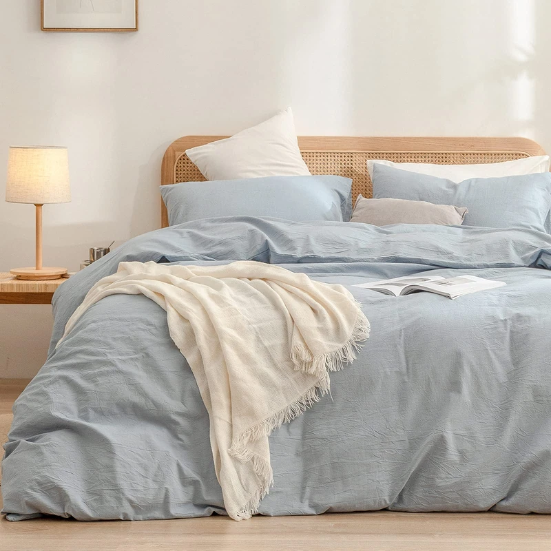BESTOUCH Cotton Solid Duvet Cover Set Cornflower Blue Oversized King