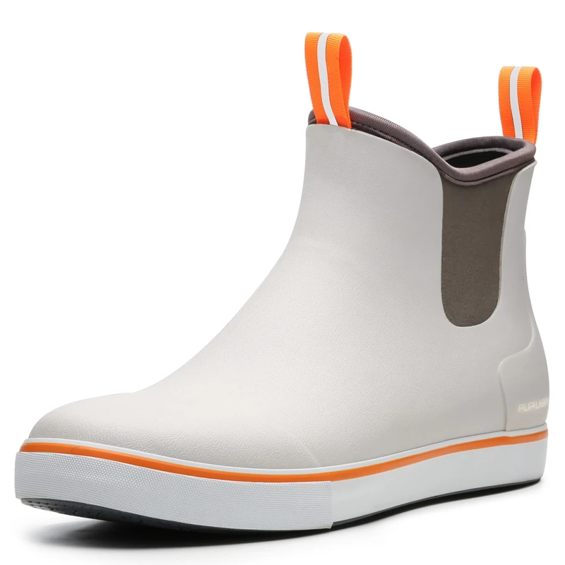 Furuian Men's Deck Boots Fishing Boots Waterproof Rain Boots Ankle Shoes Slip On Neoprene Rubber Footwear Chelsea Shoes Men Botas Para Hombre for Gardening Fishing Boating Camping Sailing, Grey, 12