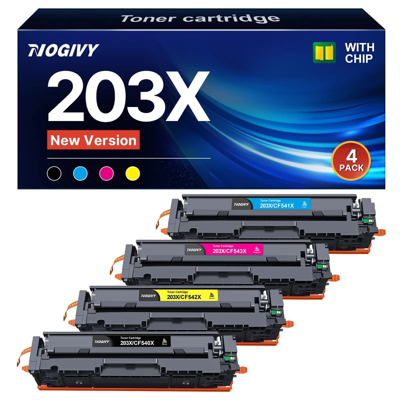 NOGIVY 203X CF540X Toner Cartridges Replacement for HP 203A 203X Compatible with Color Laserjet Pro MFP M281fdw M254dw M281fdn M280nw M254nw M254dn M281cdw (1Black 1Cyan 1Yellow 1Magenta, 4-Pack)