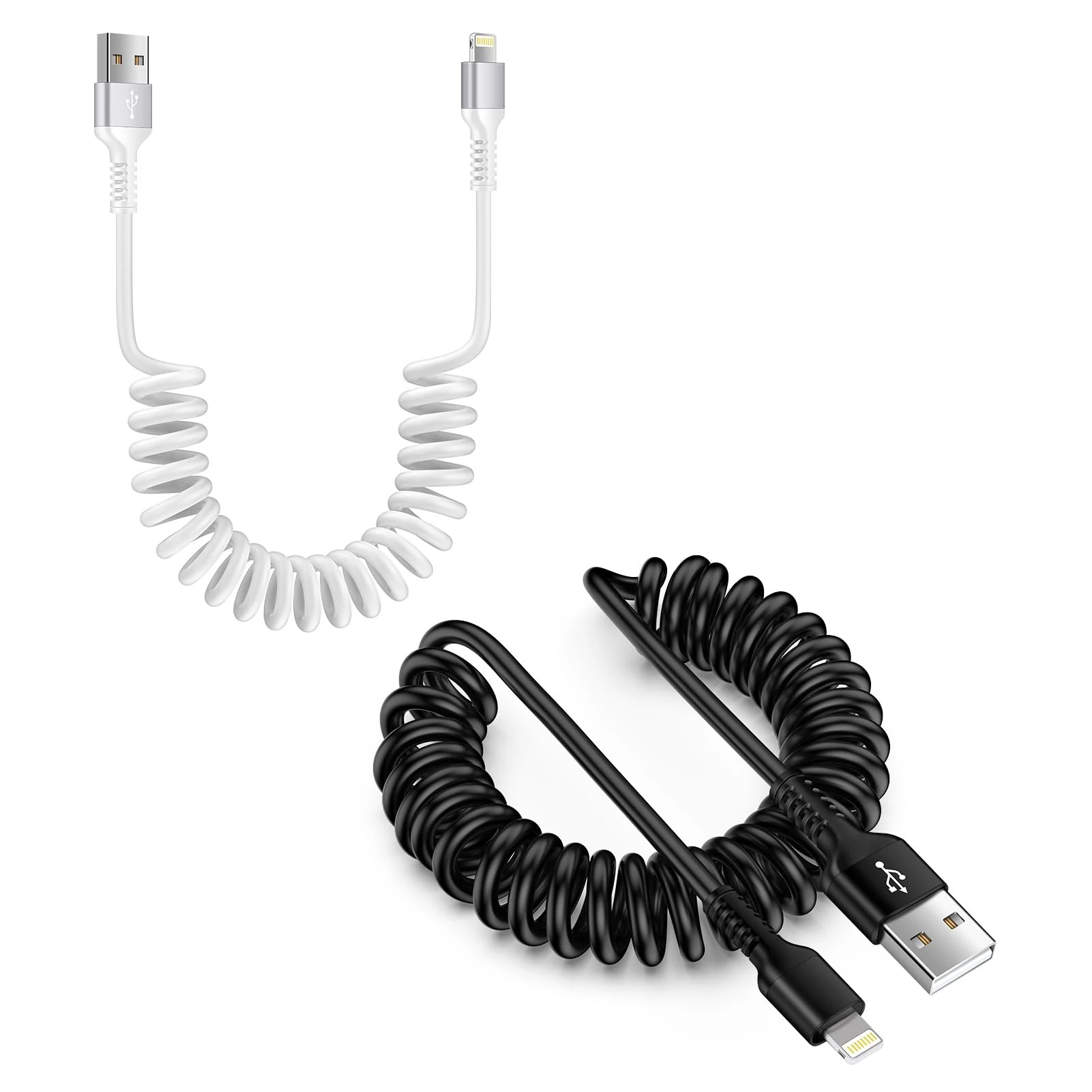 Coiled USB A to Lightning Cable 2Pack, Apple Carplay & MFi Certified, Retractable iPhone Charging Cable with Data Sync [0.46M stretch to 1.83M], Apple Coiled Cable for iPhone14/13/12/11/X/Xs/XR/i Pad