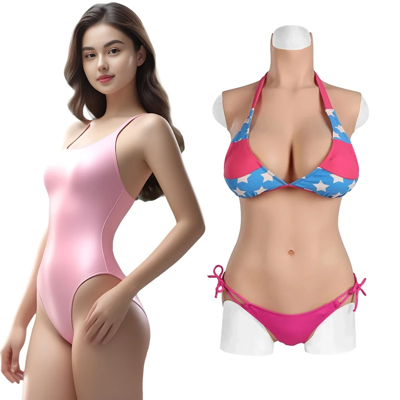 QIAOYIQIAO 3th Genertation Silicone Bodysuit E Cup Realistic Breastplate Crossdressing Apparel Male to Female Crossdresser, Color 2, L-Cotton Filler