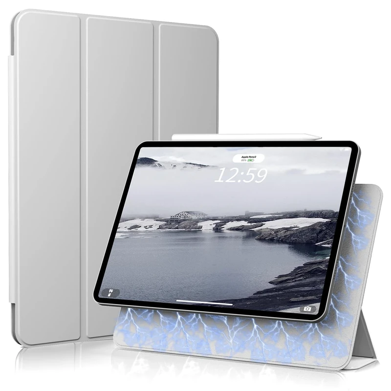 ZOYU Case for iPad Pro 11 Inch 4th/3rd/2nd/1st Generation 2022/2021/2020/2018, Magnetic Attachment Smart Cover [Supports 2nd Gen Pencil Charging] Trifold Stand, Auto Sleep/Wake, Grey