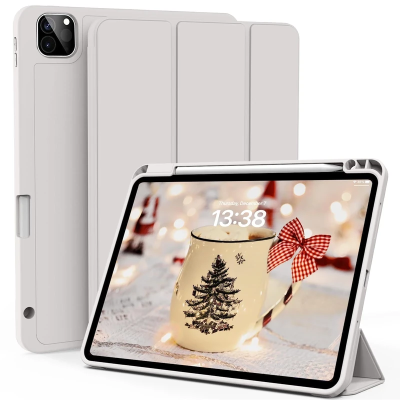 ZOYU Case for iPad Pro 11 Inch 4th/3rd/2nd Generation (2022/2021/2020), Slim Trifold Smart Case with Pencil Holder, Soft TPU Back Cover [Support 2nd Pencil Charging], Auto Sleep/Wake, Grey