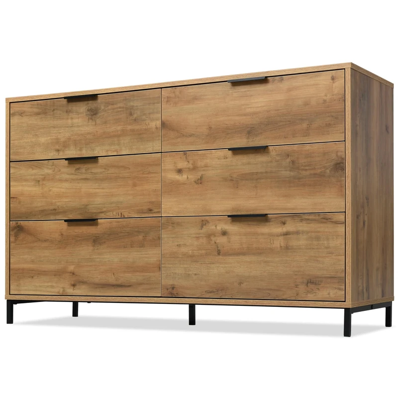 Merax Sideboards for Living Room | Storage Cabinet with 6 Drawers | Dark Oak Drawers Bedroom | Kitchen Cabinets | 76x120x40cm