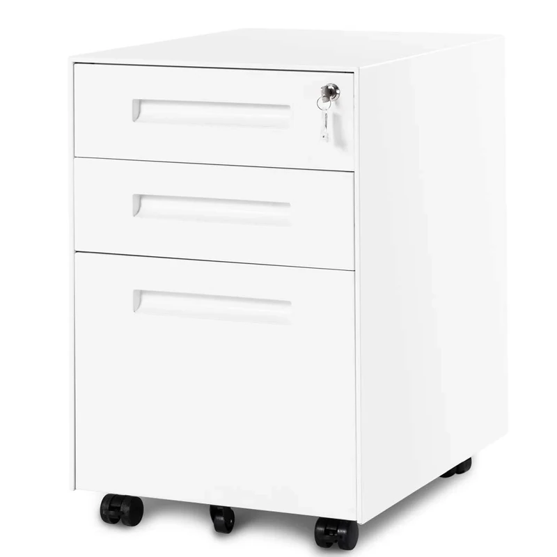 Merax Lockble Filing Cabinet 3 Drawers with Embedded Handle, White, 41x52x60 cm