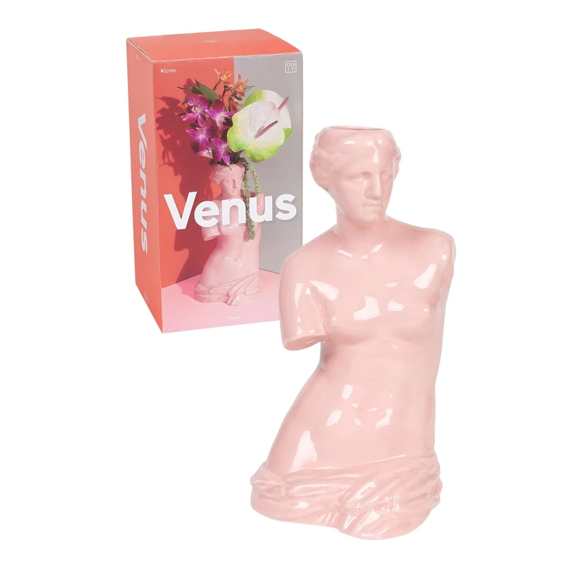 DOIY - Modern Decorative Vase - Design in the shape of the Greek Goddess Venus - Made with Ceramic - Vase for Flowers - Decorative Vase - Pink - 16x16x31cm