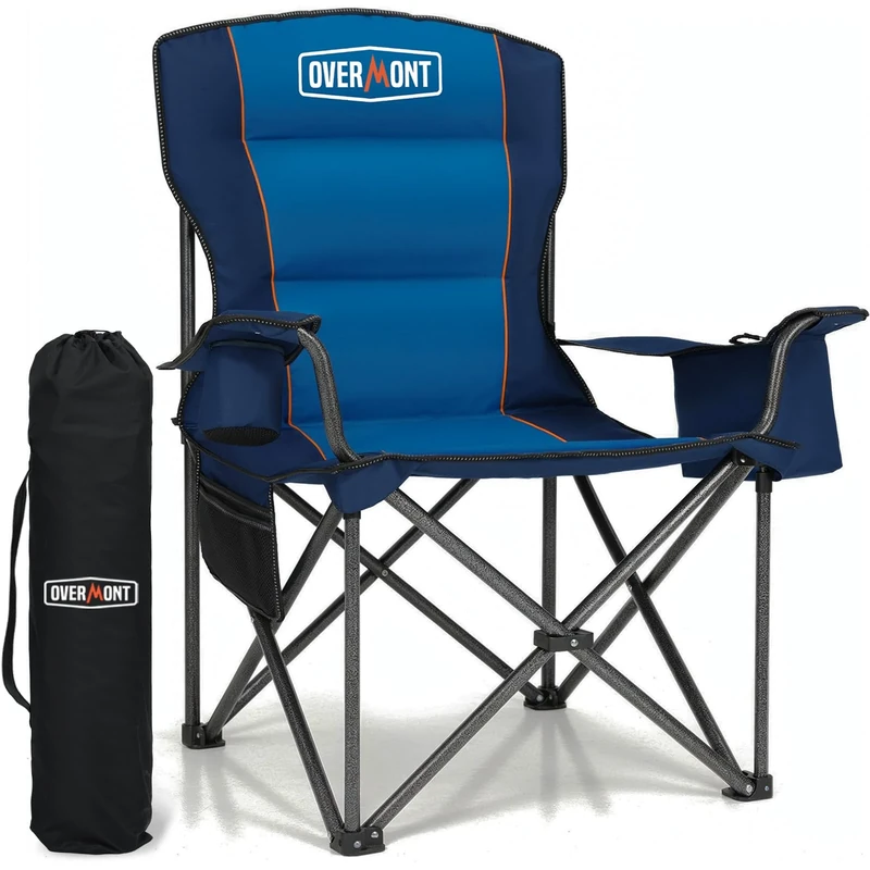OVERMONT 204kg Oversized Camping Chair for Adults with Cooler Bag & Carry Bag-Heavy Duty Folding Chair Support 450LBS with High Back & Cup Holder Comfy for Garden Picnic Beach Outdoor Fishing
