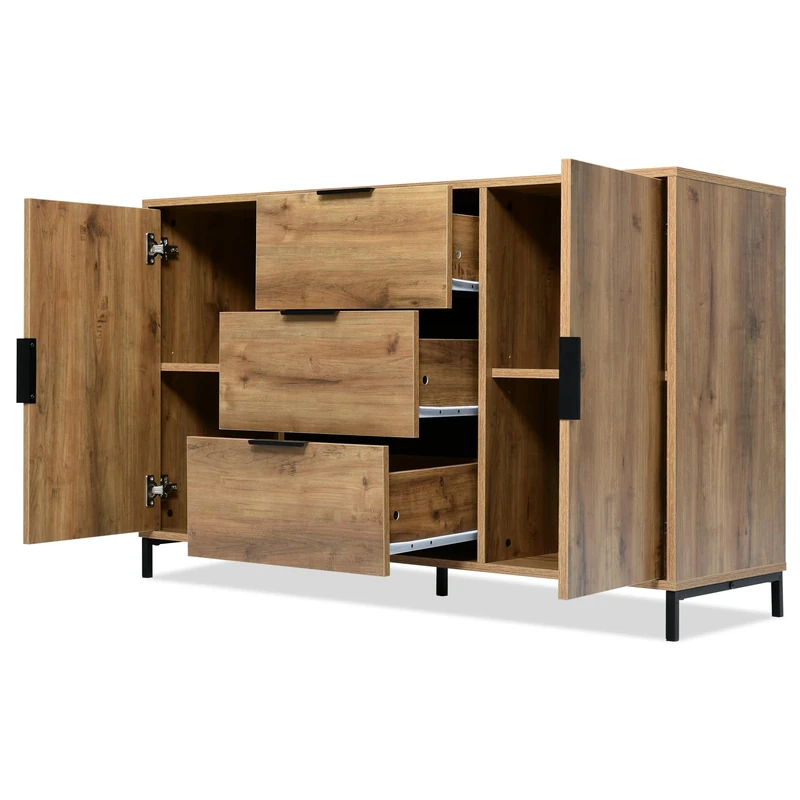 Merax Sideboards for Living Room | Storage Cabinet with 2 Doors and 3 Drawers | Dark Oak Drawers Bedroom with Adjustable Shelf | Kitchen Cabinets | 76x120x40cm