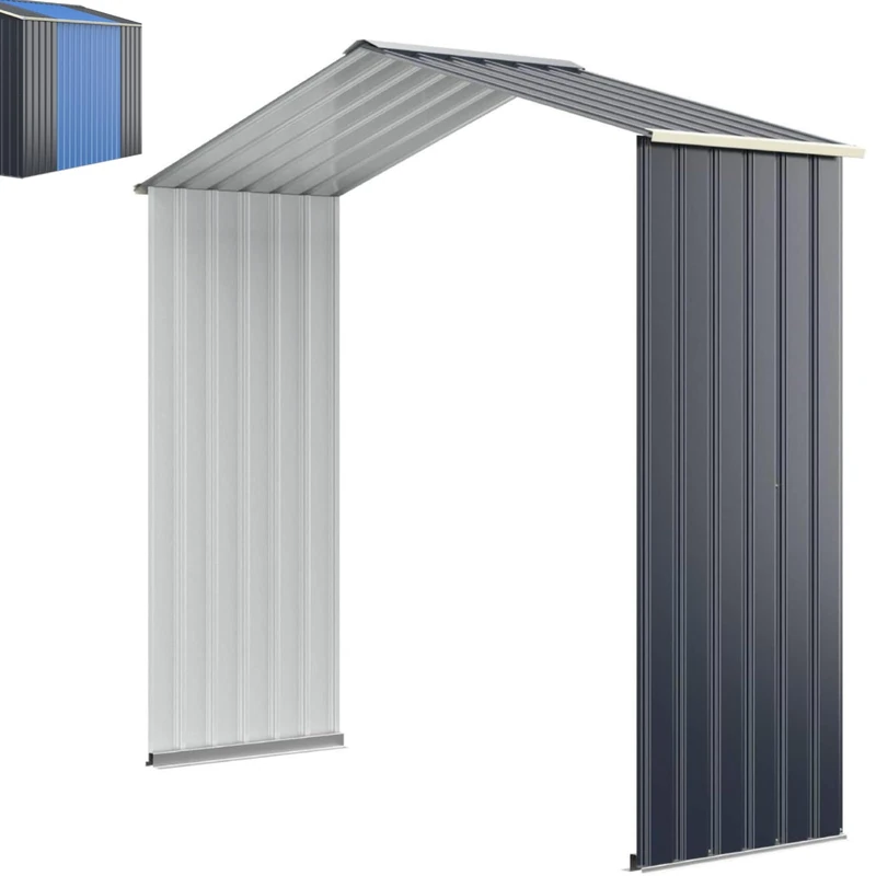 GiantexUK 7x4FT/9x6FT Metal Garden Shed and Extension Kit, Outdoor Galvanized Storage House with 4 Vents & Lockable Sliding Doors, Slope Roof Utility Shed Building (7x4FT Shed Extension Kit)