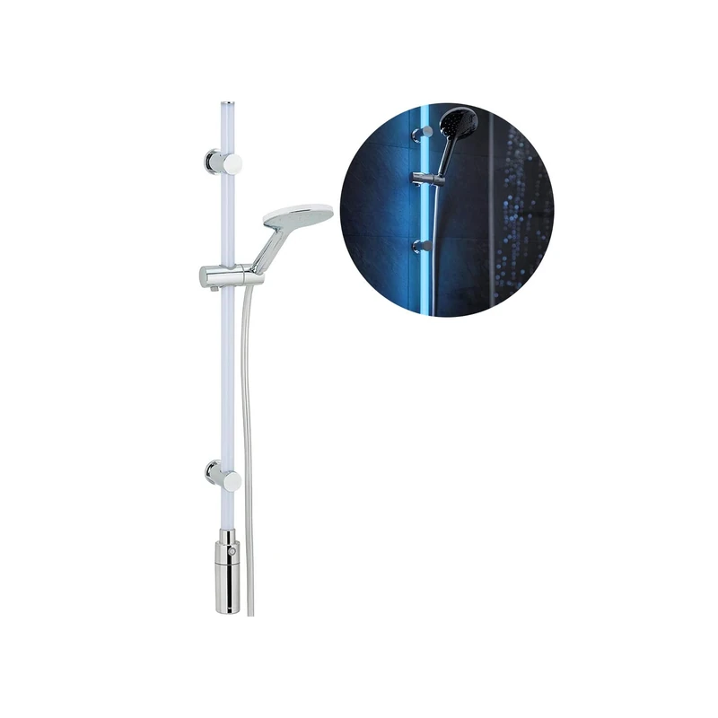 Shower Rail Set with Shower Head – Shower Rail with LED Lights, ABS and Stainless Steel, 74 cm, Silver - Image 1
