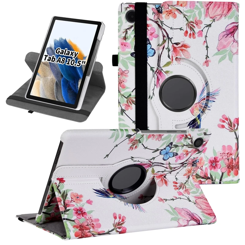 Ceysin Rotating Case for Samsung Galaxy Tab A8 10.5 Inch 2021 2022 Tablet (SM-X205N/X200N/X207), 360 Degree Rotating Protective Stand Cover with Auto Wake Sleep for Galaxy Tab A8 (Hummingbird)
