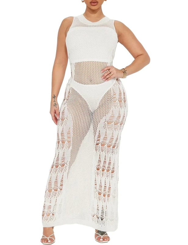 Bsubseach Bathing Suit Cover Up for Women Sexy Hollow Out Sheer Dress Crochet Cover Up Off the Shoulder Swimsuit Cover Up White