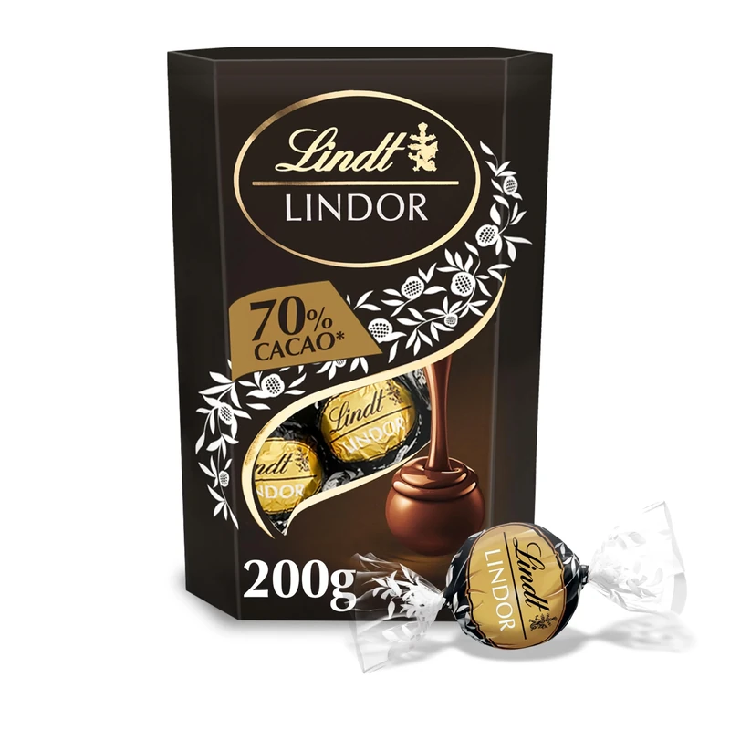 Lindt Lindor 70% Dark Chocolate Truffles – 200g Box (Approx. 16 Balls) – Smooth Filling – Valentines Day, Mothers Day, Easter, Gift, Birthday, Congratulations Treat