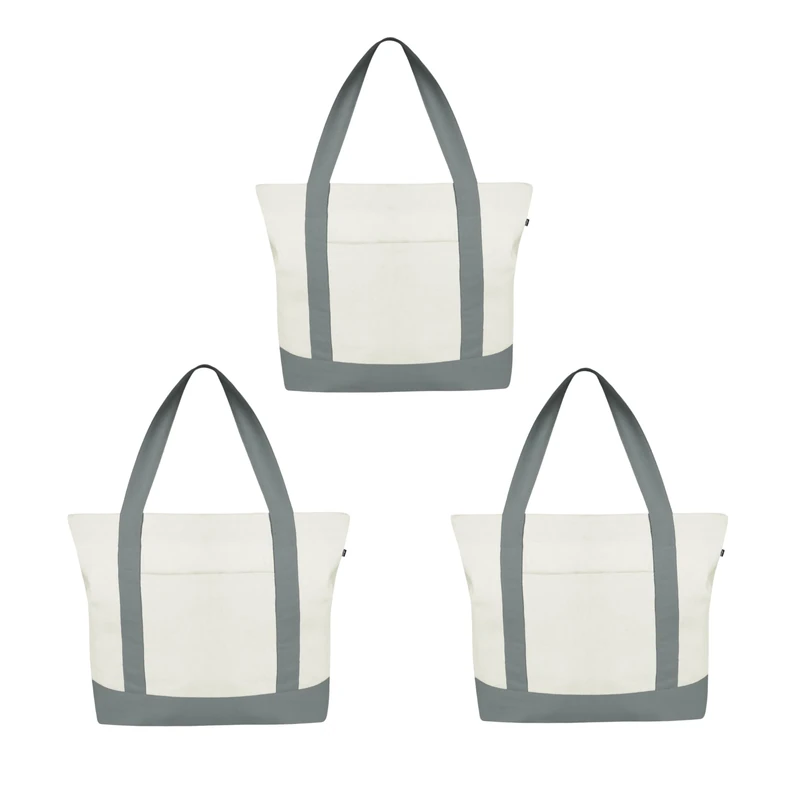 Eco Right Canvas Tote Bags for Women with Zip & Inner Pocket, Extra Large Cotton Tote Bags for Women, Men, Shopping, Beach & Daily Use