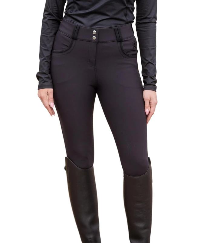 Rhinegold PRO-Stretch Ladies Horse Riding Breeches - Full Seat Silicone Grip with Pockets - Equestrian Sport Jodhpurs/Tights, Size 32, Black
