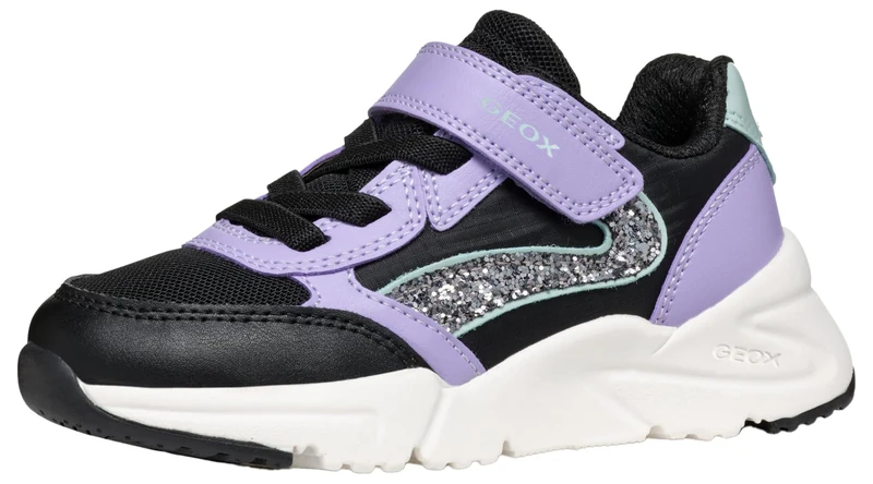 Geox Girls J Loftus Sneaker, Black and White, 5 UK Child