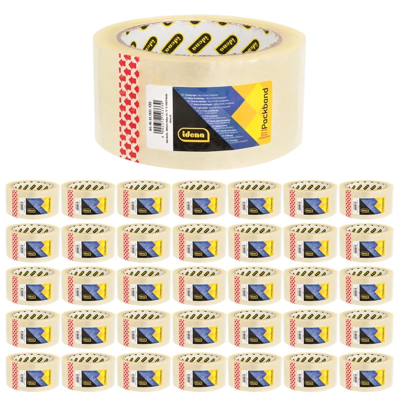 Idena 60063 Transparent Adhesive Tape, 50 mm x 66 m, 36 Rolls Low Noise Parcel Tape, Ideal for Moving and Shipping