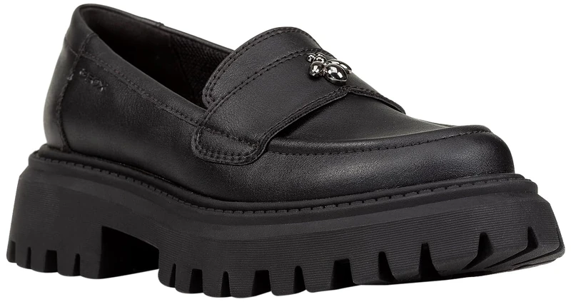 Geox Girls J Maquinnens E Moccasin, Black, 2 UK