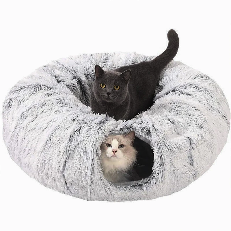 Cat Tunnel with Central Mat,Big Tube Playground Toys,Soft Plush Material,Full Moon Shape for Kitten,Cat,Puppy,Rabbit,Ferret (Grey) - Image 1