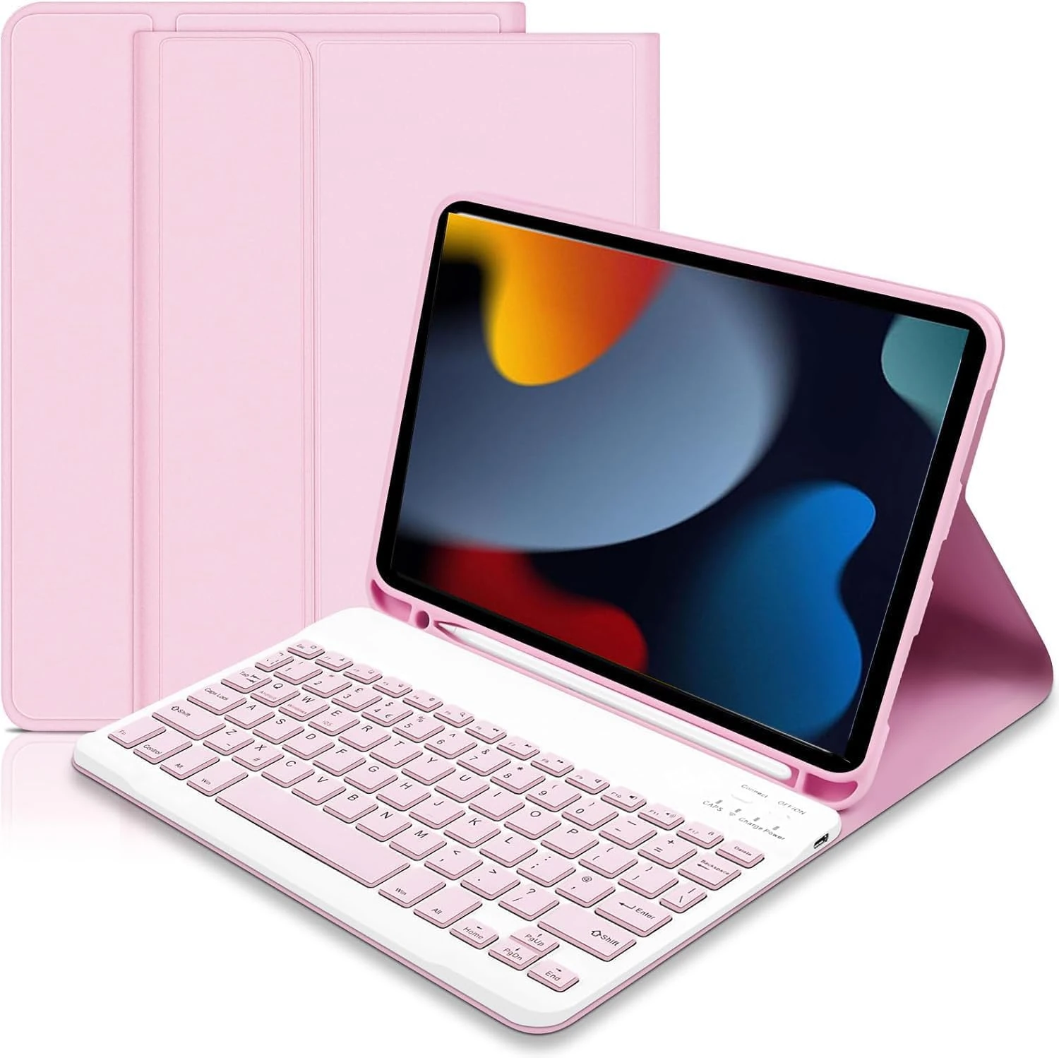 Case with Keyboard for iPad 9th Generation 2021/8th Gen 2020/7th Gen 2019 10.2", Case with Detachable Wireless Keyboard for iPads 10.2 inch, UK layout ipad Keyboards for iPad 9th/8th Gen Pink