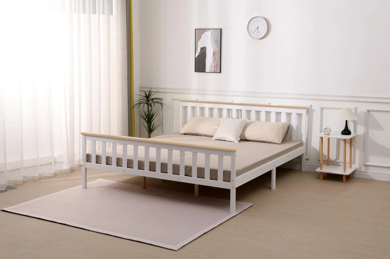Starlight Beds Somnium Premium Improved & Stronger Design Solid Pine White Shaker Wooden Bed Frame, White/Natural Top, Size Super King 6ft