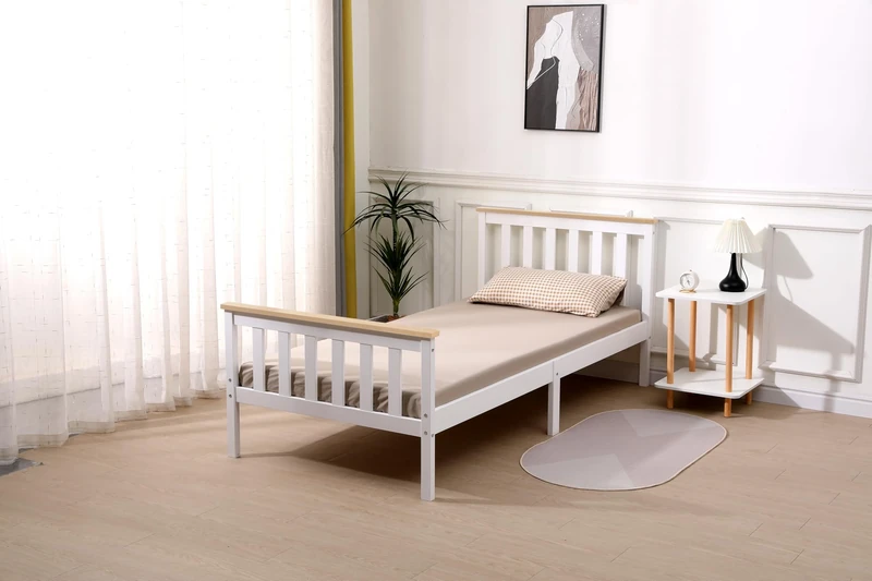 Starlight Beds Somnium Premium Improved & Stronger Design Solid Pine White Shaker Wooden Bed Frame, White/Natural Top, Size Small Single 2ft 6