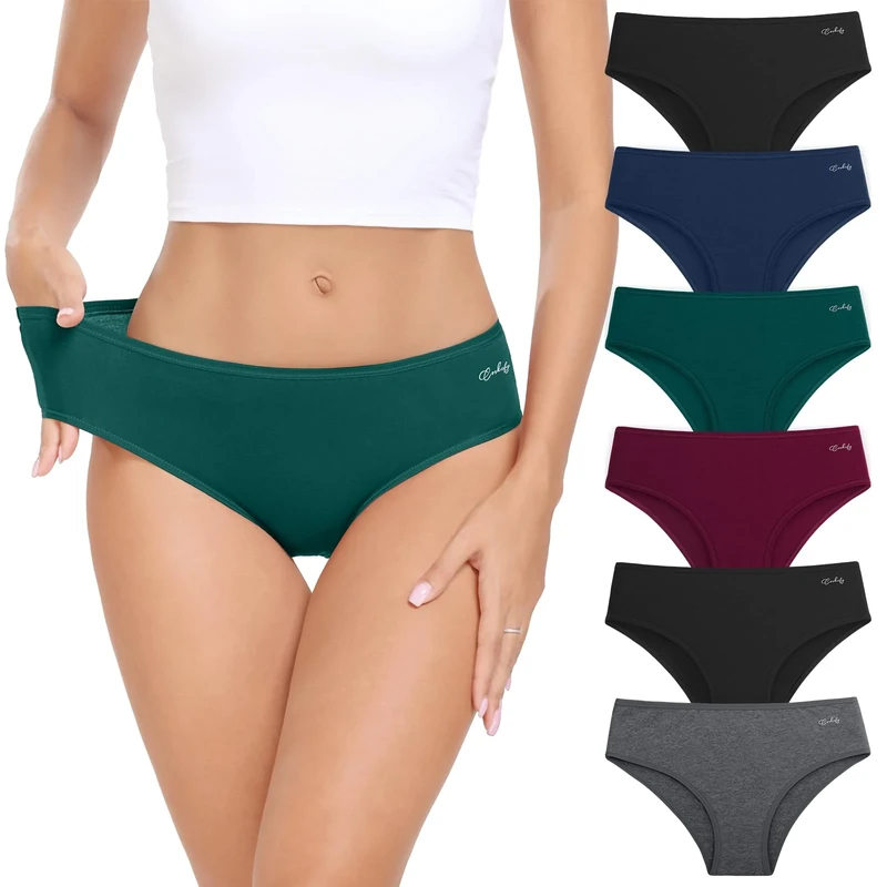 coskefy Underwear Women, 6 Pack Cotton Knickers Soft Breathable Briefs Comfy Hipster Panties Ladies Underpants