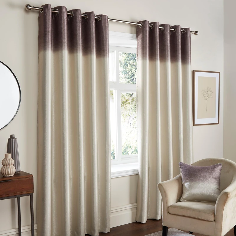 Fusion Chocolate Brown Ombre Curtains, 2 Panels, W90 x L72" (229 x 183cm), Eyelet, Room Darkening, for Bedroom/Living Room - Image 1