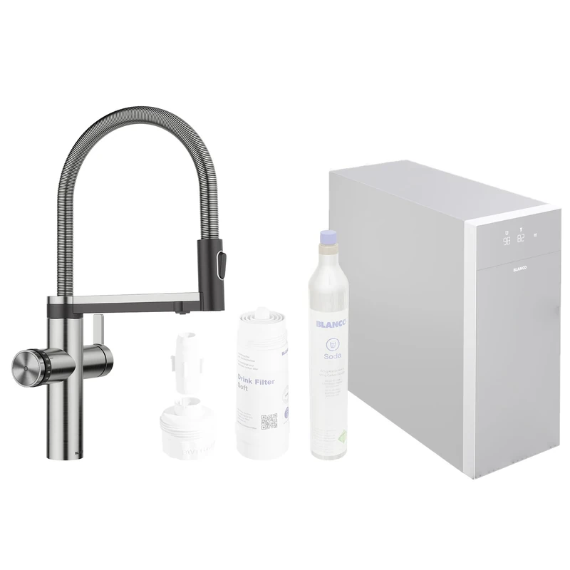 BLANCO Choice Icona | Kitchen Mixer tap in Solid Stainless Steel | All-in-one tap | Chilled Still, Medium, Sparkling & Boiling hot Water | Incl. app for Personalization | [17x25x45 cm]