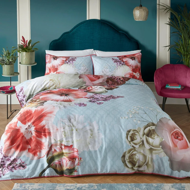 Laurence Llewelyn-Bowen - Royal Floral Duvet Cover - King Bedding Size (230 x 220cm) - Soft 100% Cotton - 2 Pillowcases - Luxury Bedding Set with Flowers - Blue Floral Duvet Cover - Mayfair Lady
