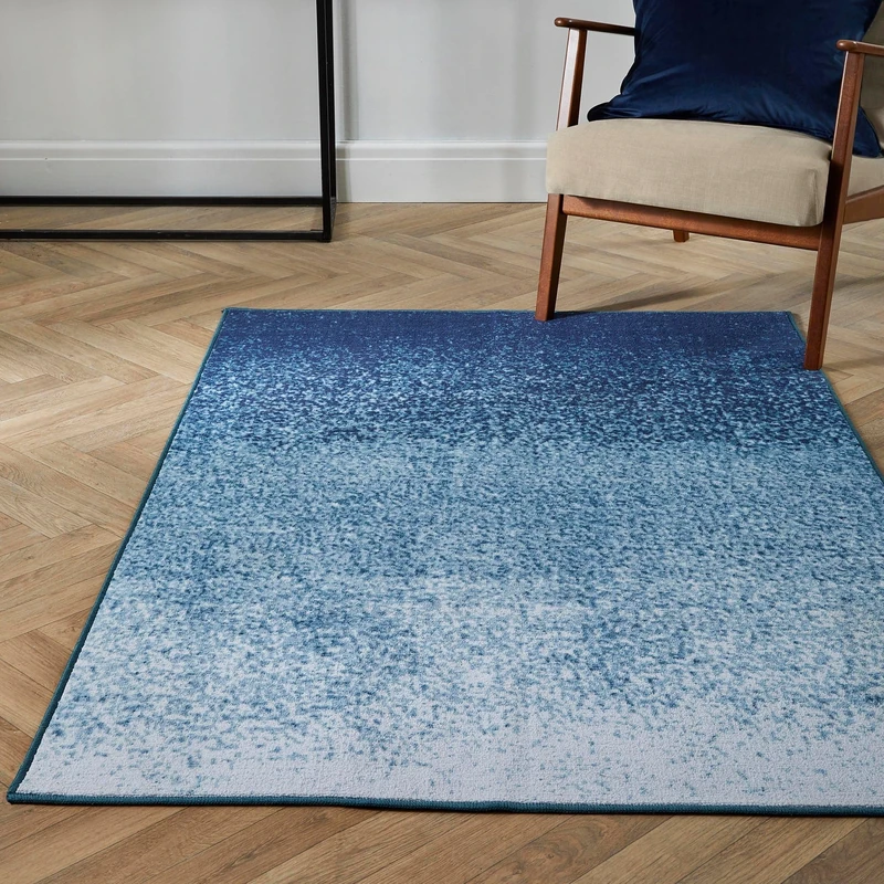 Fusion - Blue Gradient Rug (180 x 120cm) - Low Pile, Hypoallergenic, Machine Washable, Non-Slip - Blue Ombre - Living Room & Bedroom Decor