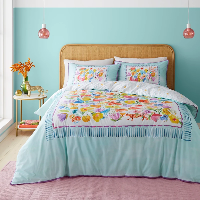 Appletree - Multi-Colour Floral Paisley Duvet Cover - King Bedding Size (230 x 220cm) - Soft 100% Cotton - Piped Edge - Rainbow Floral Duvet Cover - Bright Colour Duvet - Flower & Animal Bed Set