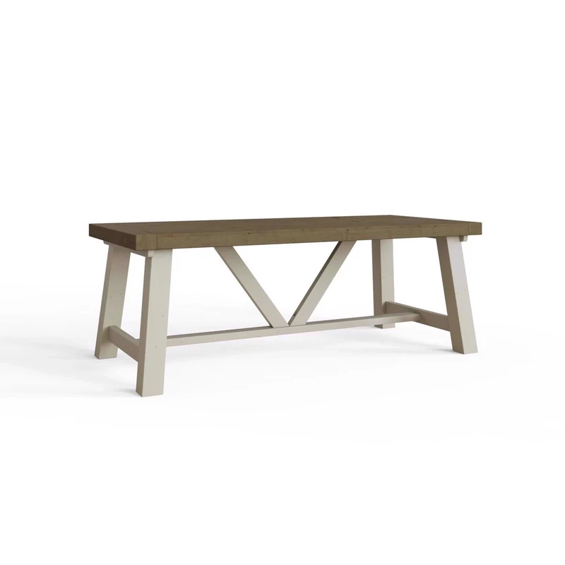 FWStyle Reclaimed Pine Large 200cm Dining Table in a Rustic Farmhouse Driftwood and Truffle Finish.