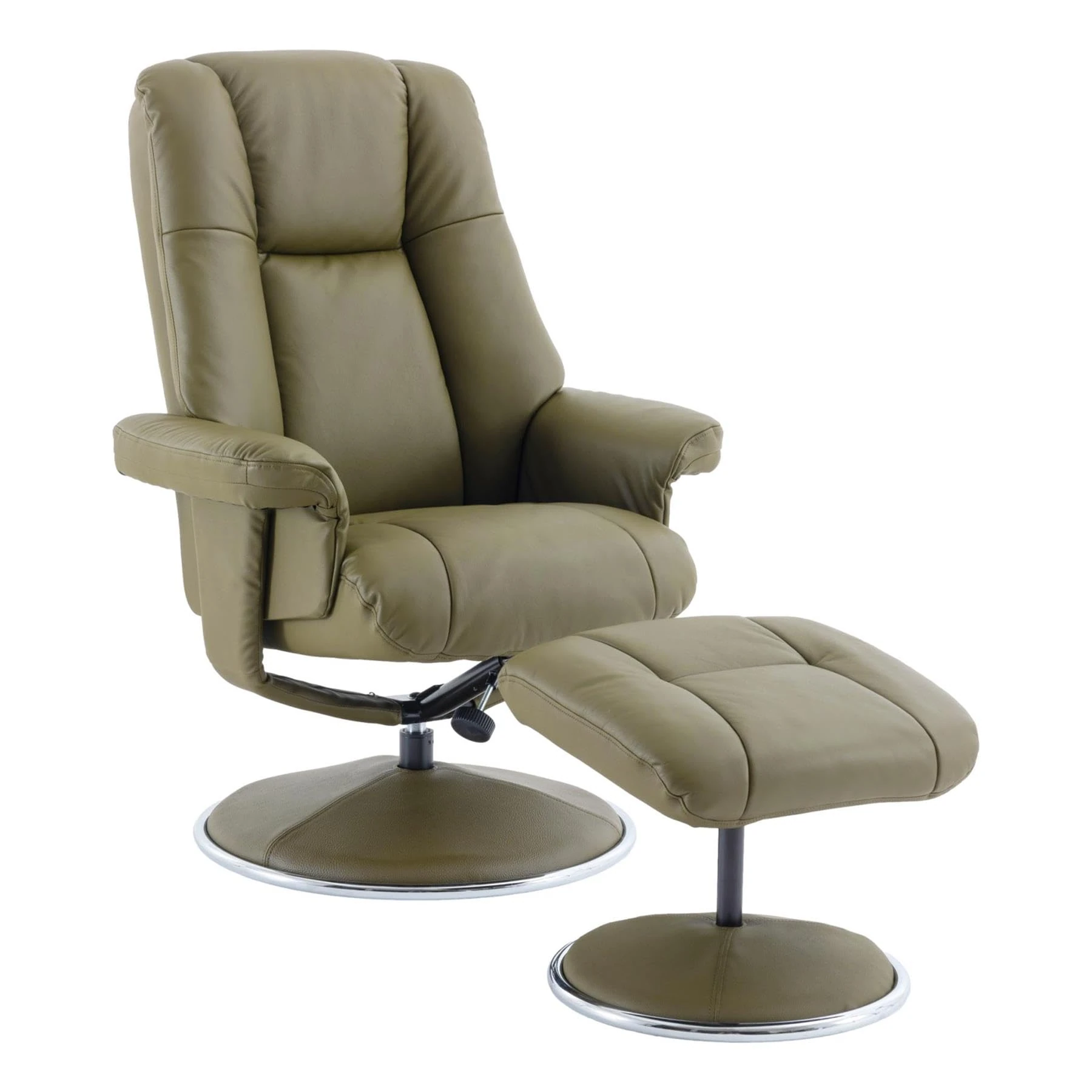 Morris Living The Denver - Swivel Recliner Chair & Matching Footstool in Olive Green Genuine Leather Match