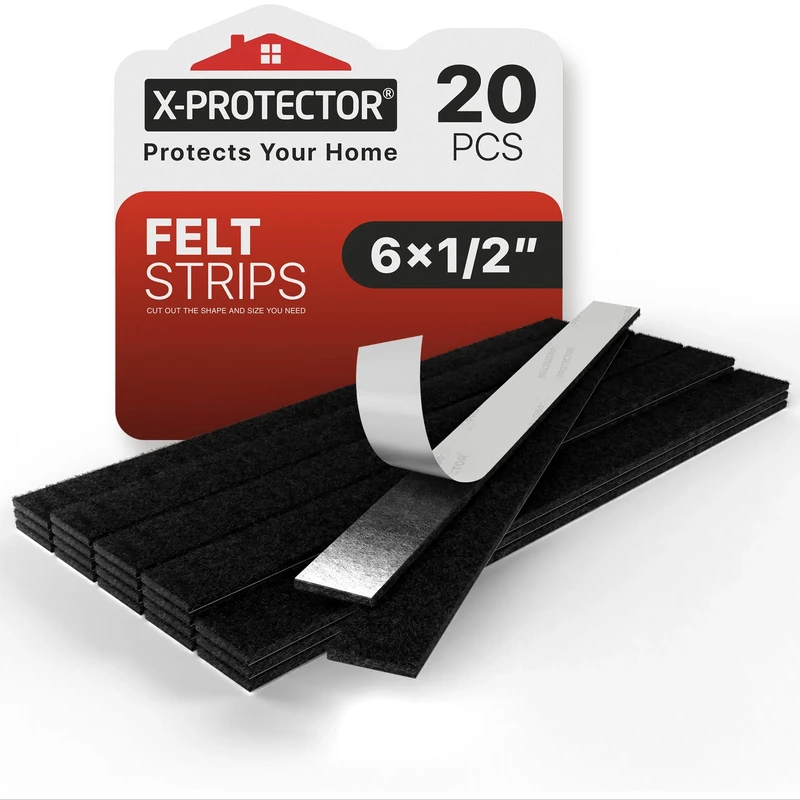 X-Protector Chair Leg Floor Protectors - 20 PCS - Premium Felt Strips with Adhesive Backing - Rectangular Chair Feet Protectors for Hardwood Floors - Cut Chair Protectors Floor To Size You Need!