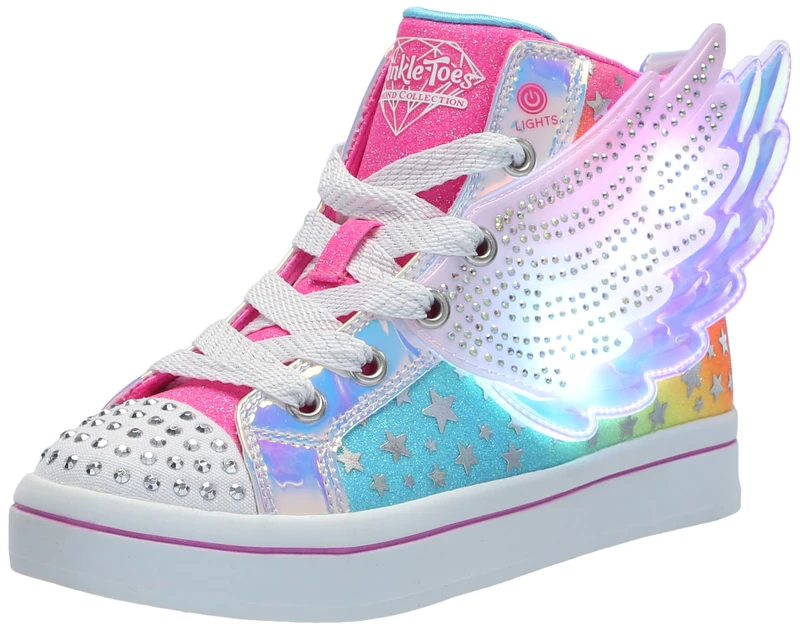 Skechers Girl's TWI-Lites 2.0 Dreamy Wings Sneakers, Hot Pink Synthetic/Multi Trim, 2 UK Child
