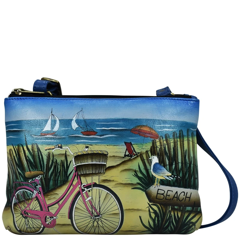 Anna by Anuschka Women's Hand-Painted Leather Small Zip Around Crossbody-Beach Day, One Size