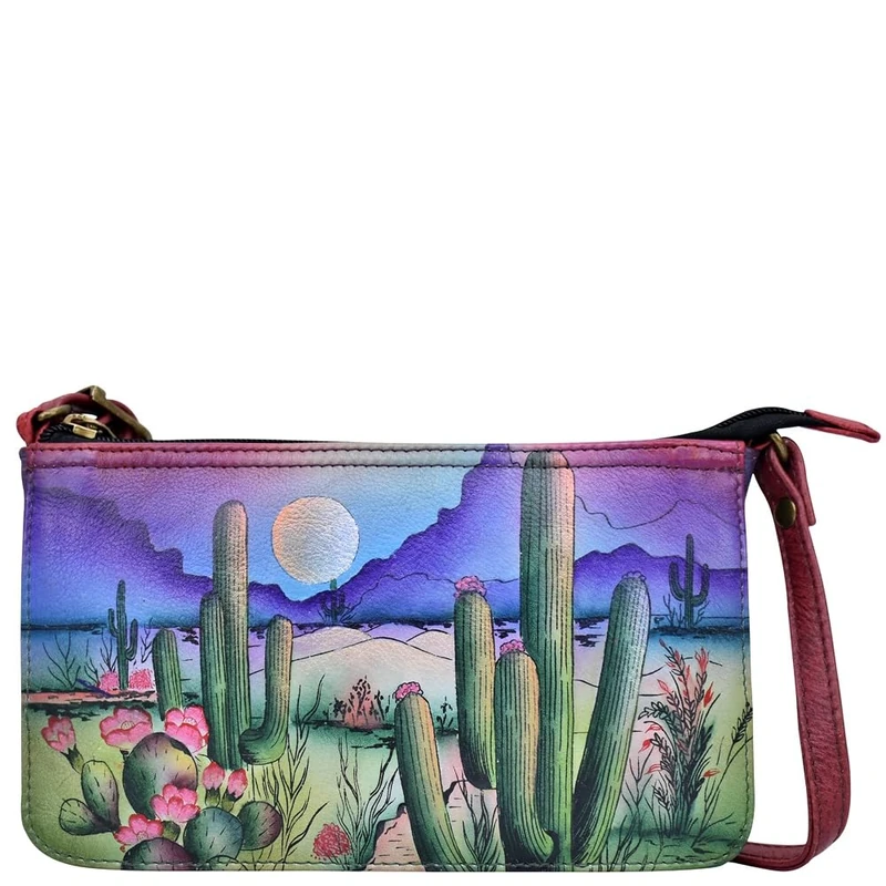 Anna by Anuschka Women's Hand-Painted Leather Crossbody Organizer-Desert Moon, One Size