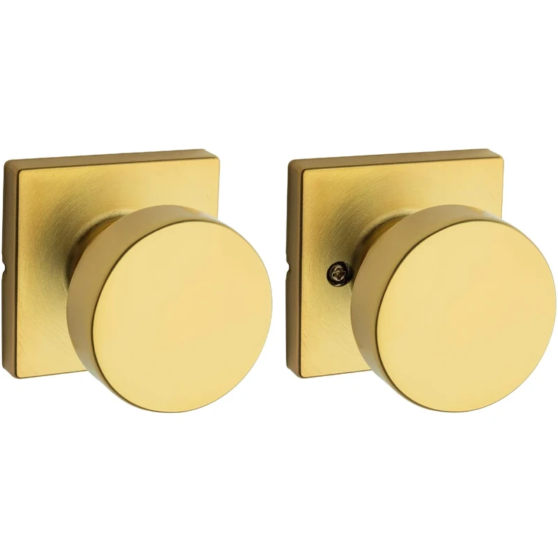 Kwikset Pismo Interior Passage Door Knob, Handle for Closet and Hallway Doors, Non-Locking Doorknob, Satin Brass