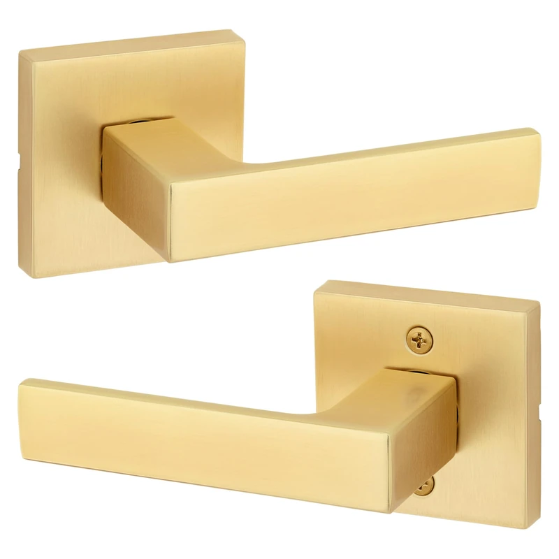 Kwikset 720SALSQT-4 Singapore Lever Doorknobs with Square Rose Passage Door Lock with 6AL Latch and RCS Strike Satin Brass Finish