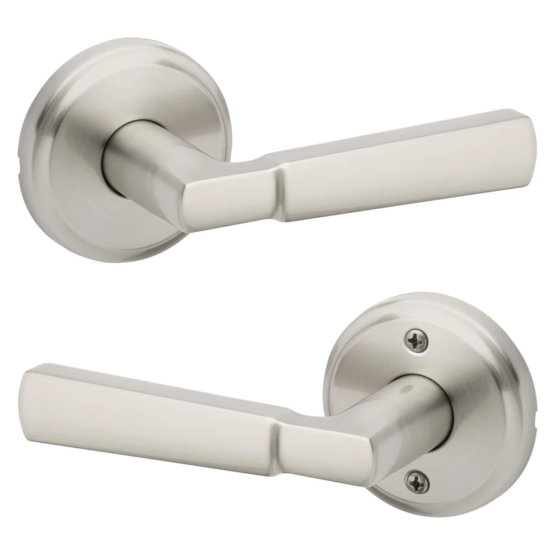 Kwikset Perth Interior Passage Door Handle, Lever for Closet and Hallway Doors, Reversible Non-Locking Handle Lever, Satin Nickel, with Microban Protection