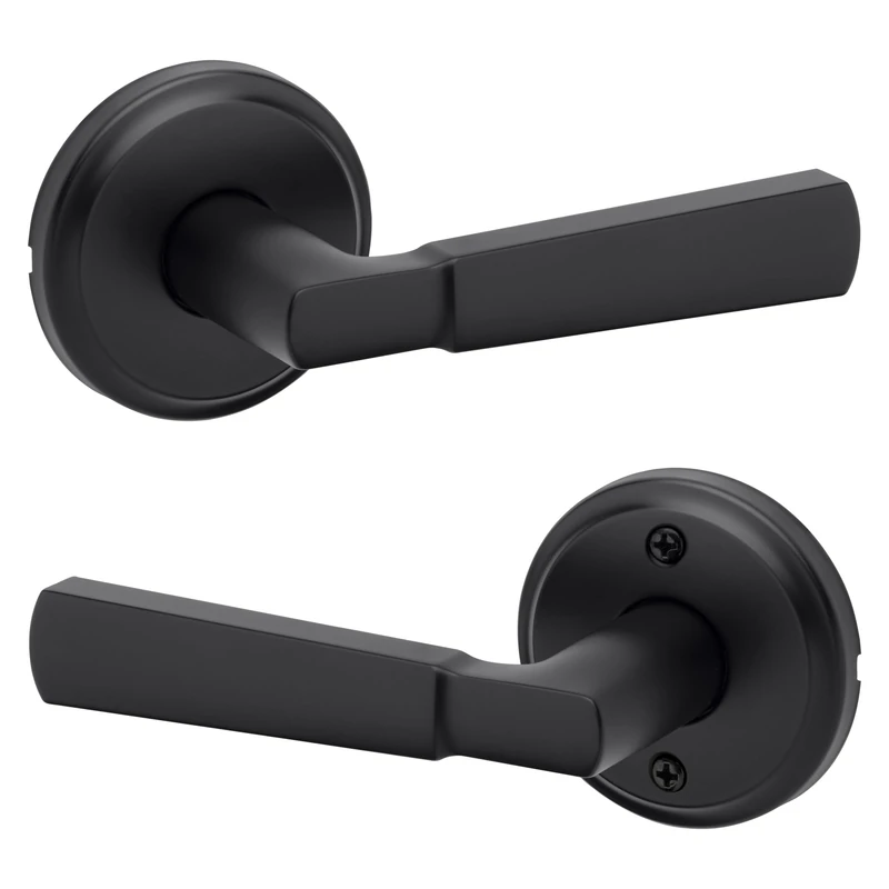 Kwikset Perth Interior Passage Door Handle, Lever for Closet and Hallway Doors, Reversible Non-Locking Handle Lever, Matte Black, with Microban Protection